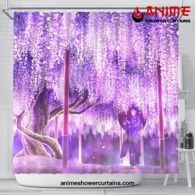 Anime Girl Under Blossom Tree Shower Curtain Shower Curtain Bathroom Decor Official Shower Curtain Merch