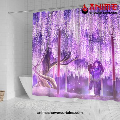 Anime Girl Under Blossom Tree Shower Curtain