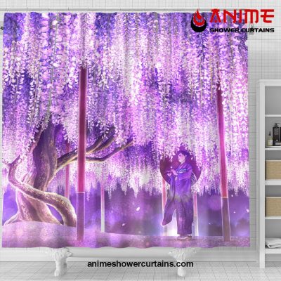 Anime Girl Under Blossom Tree Shower Curtain