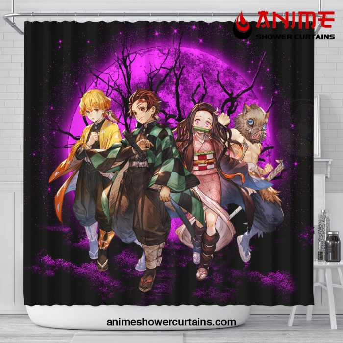 Demon Slayer Team Pink Anime Moonlight Shower Curtain Shower Curtain Bathroom Decor Official Shower Curtain Merch