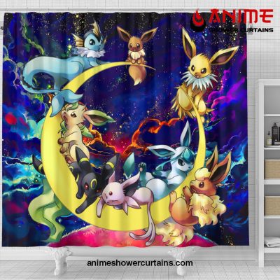 Eevee Evolution Pokemon Family Love You To The Moon Galaxy Shower Curtain
