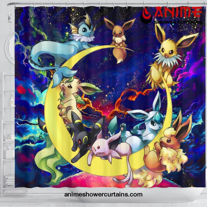 Eevee Evolution Pokemon Family Love You To The Moon Galaxy Shower Curtain