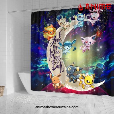 Eevee Evolution Pokemon Love You To The Moon Galaxy Shower Curtain