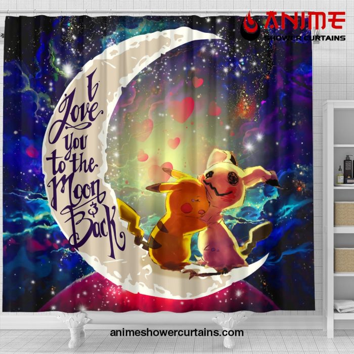 Pikachu Cute Mimikyu Art Love You To The Moon Galaxy Shower Curtain