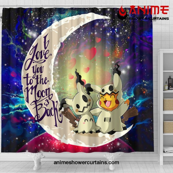 Pikachu Cute Mimikyu Love You To The Moon Galaxy Shower Curtain