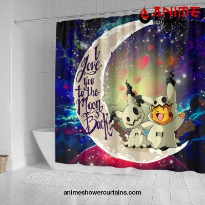 Pikachu Cute Mimikyu Love You To The Moon Galaxy Shower Curtain