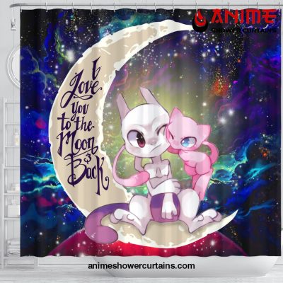 Pokemon Couple Mew Mewtwo Love You To The Moon Galaxy Shower Curtain