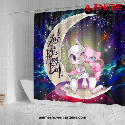 Pokemon Couple Mew Mewtwo Love You To The Moon Galaxy Shower Curtain