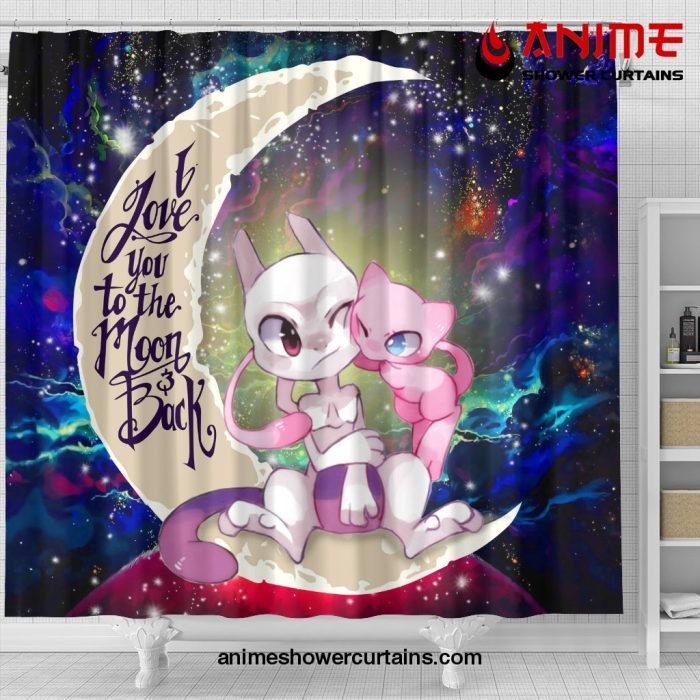 Pokemon Couple Mew Mewtwo Love You To The Moon Galaxy Shower Curtain