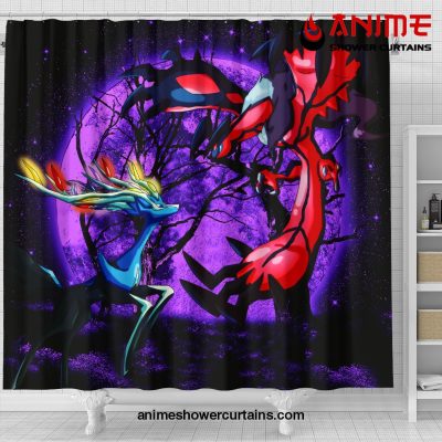 Pokemon X Y Yveltal And Xerneas Moonlight Shower Curtain