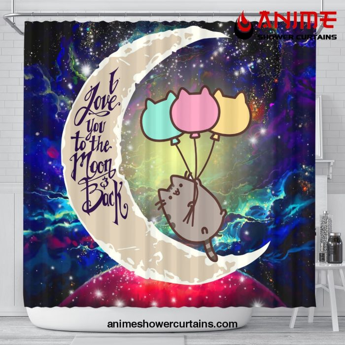 Pusheen Cat Love You To The Moon Galaxy Shower Curtain Shower Curtain Bathroom Decor Official Shower Curtain Merch