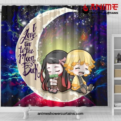 Zenitsu And Nezuko Chibi Demon Slayer Love You To The Moon Galaxy Shower Curtain