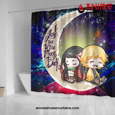 Zenitsu And Nezuko Chibi Demon Slayer Love You To The Moon Galaxy Shower Curtain