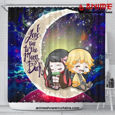 Zenitsu And Nezuko Chibi Demon Slayer Love You To The Moon Galaxy Shower Curtain Shower Curtain Bathroom Decor Official Shower Curtain Merch
