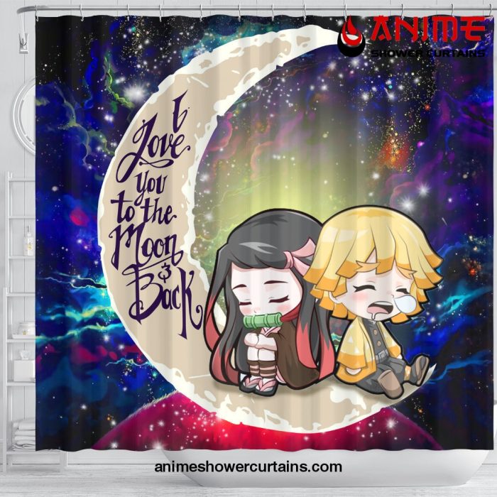 Zenitsu And Nezuko Chibi Demon Slayer Love You To The Moon Galaxy Shower Curtain