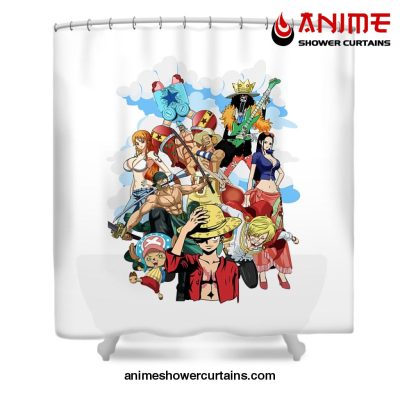 Anime One Piece Straw Hat Shower Curtain W59 X H71 / White