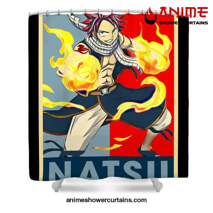 Fairy Tail Retro Art Natsu Dragneel Shower Curtain W59 X H71 / Black