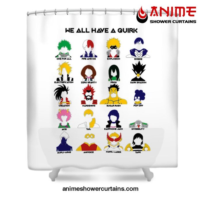 My Hero Academia We All Have A Qirk Shower Curtain W59 X H71 / White