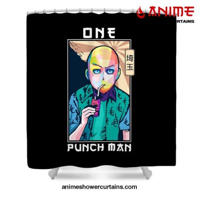 Saitama One Punch Man Shower Curtain W59 X H71 / Black