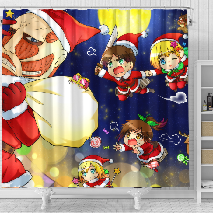 Attackontitan Angry Christmas Shower Curtain - Anime Shower Curtains