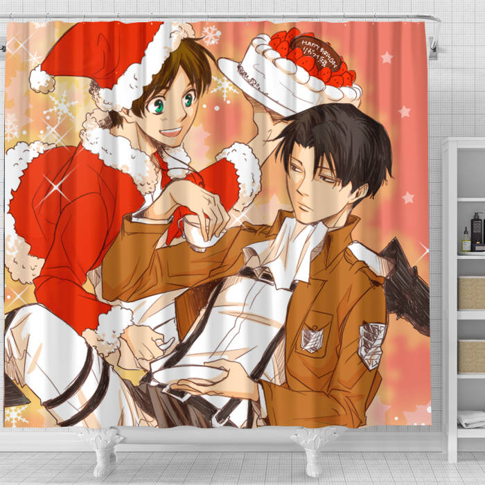 Attackontitan Look At Christmas Shower Curtain - Anime Shower Curtains