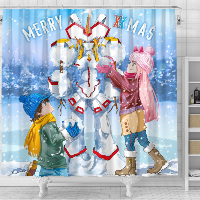 Darlinginthefranxx Snowman Christmas Shower Curtain - Anime Shower Curtains