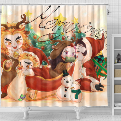 Demon Slayer Christmas Comedy Shower Curtain - Anime Shower Curtains