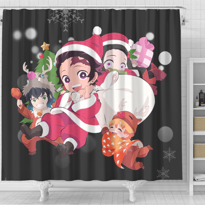 Demon Slayer Cute Christmas Shower Curtain - Anime Shower Curtains