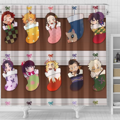 Demon Slayer Socks Cute Christmas Shower Curtain - Anime Shower Curtains