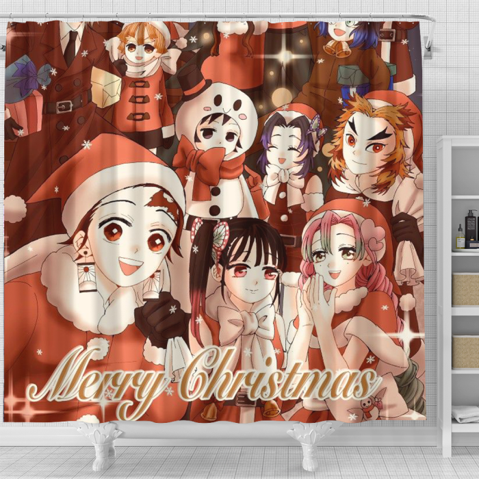 Demon Slayer Warm Christmas Shower Curtain - Anime Shower Curtains