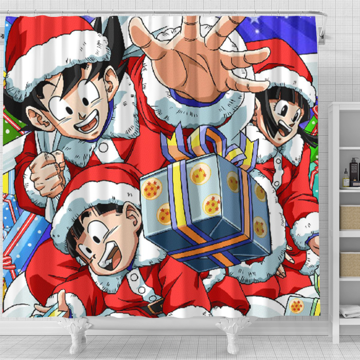 Dragonballzmerch Holding Gifts Christmas Shower Curtain - Anime Shower Curtains