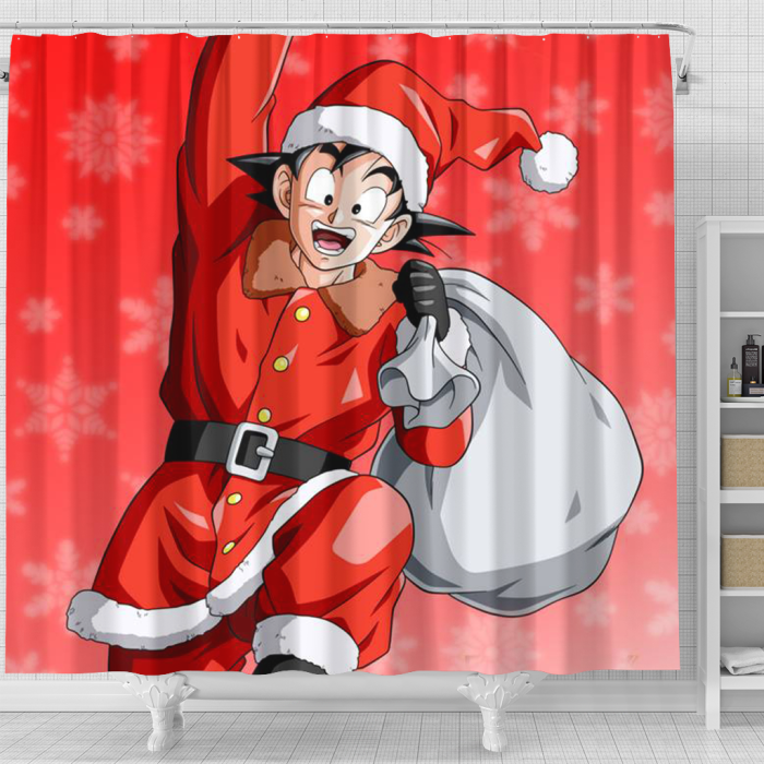 Dragonballzmerch Red Christmas Shower Curtain - Anime Shower Curtains