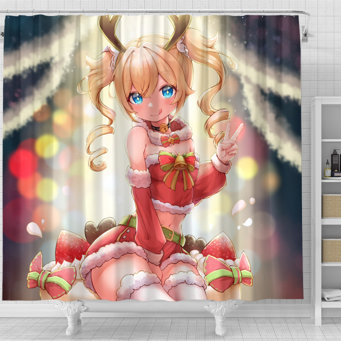 Genshinimpact Cute Christmas Shower Curtain - Anime Shower Curtains