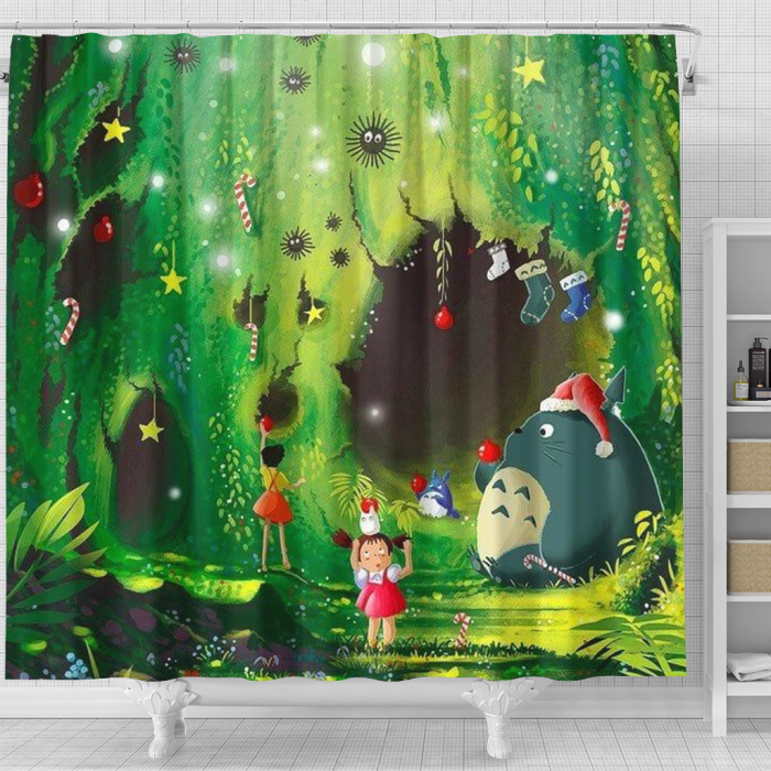 Ghiblimerchandise Forest Christmas Shower Curtain - Anime Shower Curtains