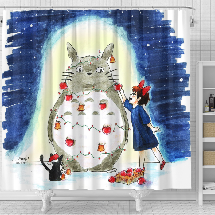 Ghiblimerchandise Pine Tree Girl Christmas Shower Curtain - Anime Shower Curtains