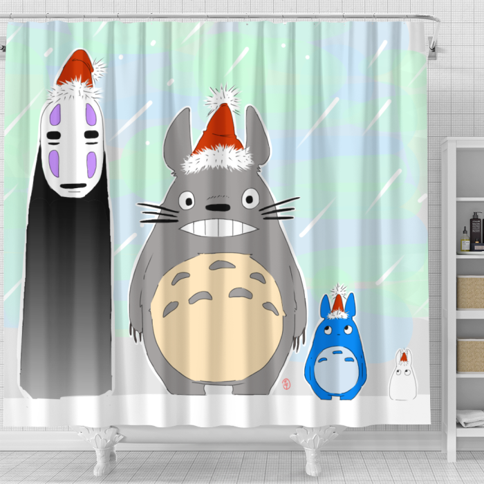 Ghiblimerchandise Tororo Christmas Shower Curtain - Anime Shower Curtains