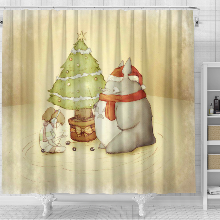 Ghiblimerchandise Tororo Sad Christmas Shower Curtain - Anime Shower Curtains