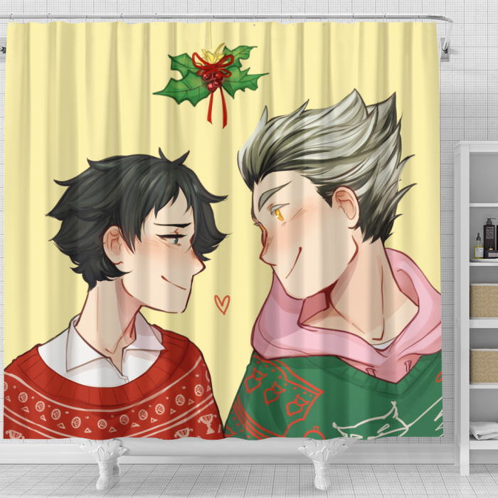 Haikyuumerchandise Look at each other Christmas Shower Curtain - Anime Shower Curtains