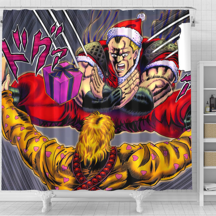 Jjba Angry Christmas Shower Curtain - Anime Shower Curtains