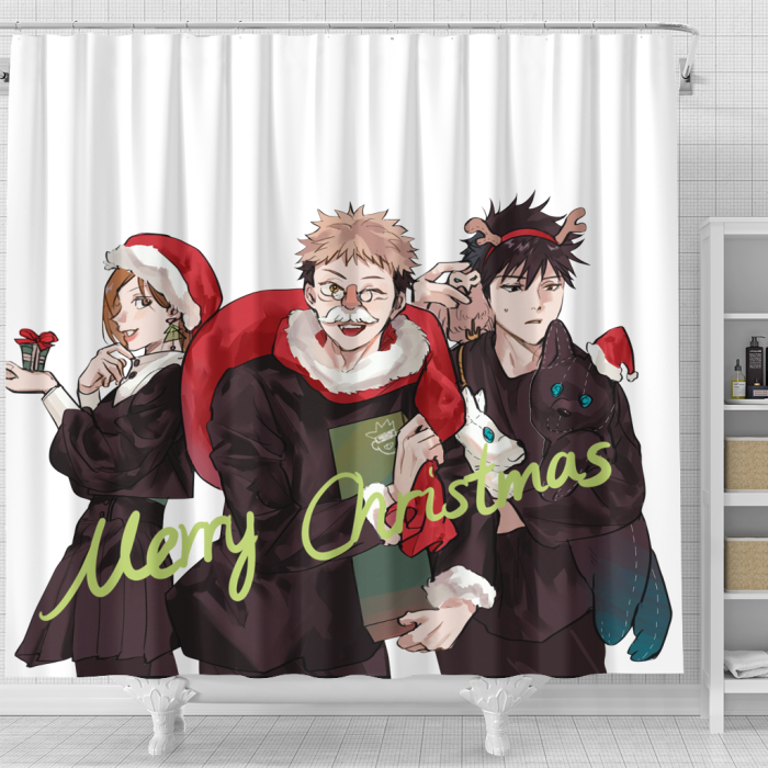 Jujutsukaisen Fun Christmas Shower Curtain Christmas Shower Curtain - Anime Shower Curtains