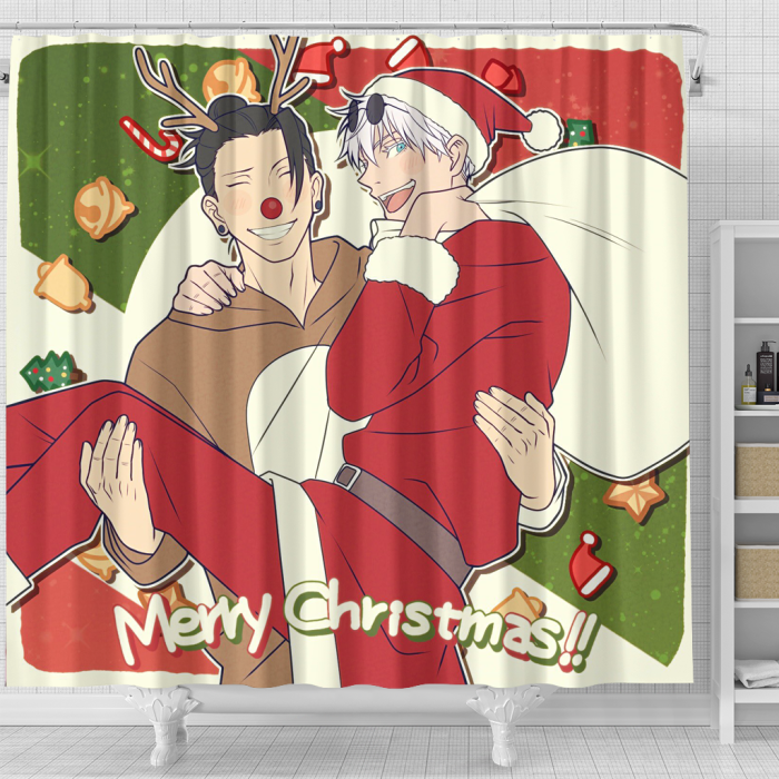 Jujutsukaisen Holding Each Other Christmas Shower Curtain - Anime Shower Curtains