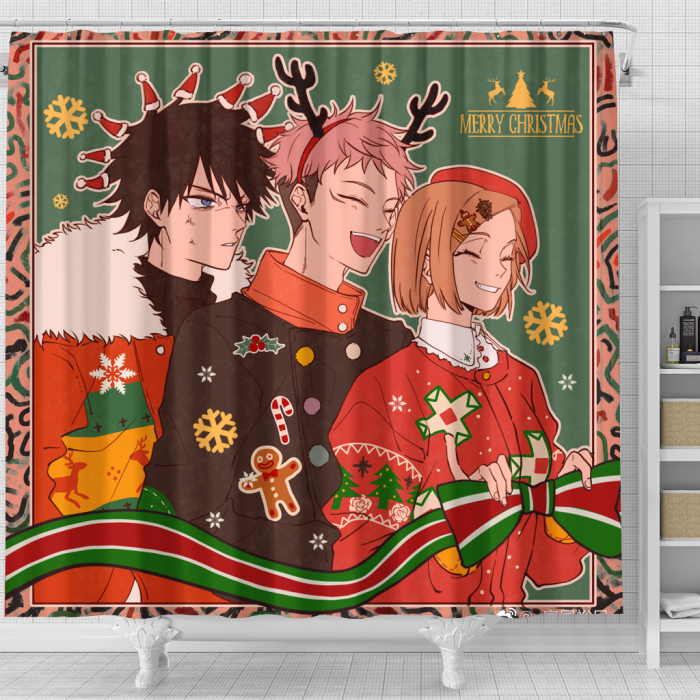 Jujutsukaisen Smile Christmas Shower Curtain - Anime Shower Curtains
