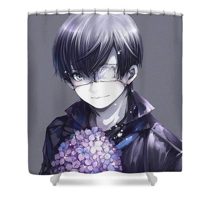 Ken Kaneki with Flowers Shower Curtain1 - Anime Shower Curtains