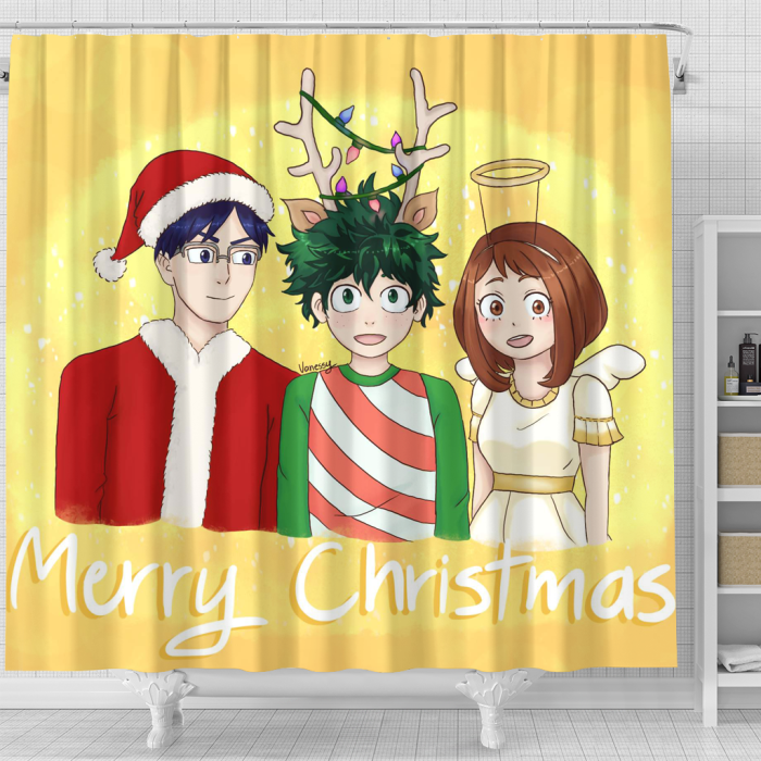 Myheroacademic Three People Christmas Shower Curtain - Anime Shower Curtains