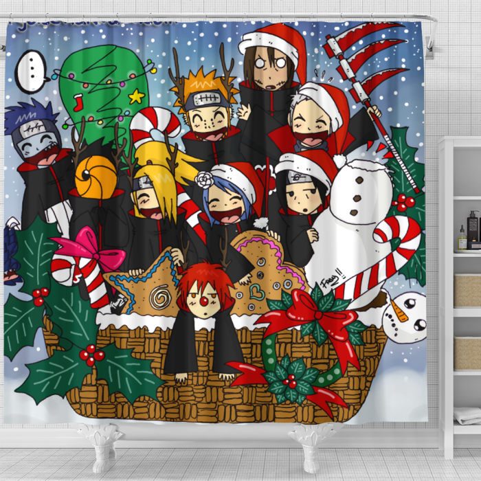 Naruto Crowded Christmas Shower Curtain - Anime Shower Curtains