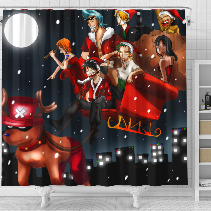 Oppai Light Up Christmas Shower Curtain - Anime Shower Curtains