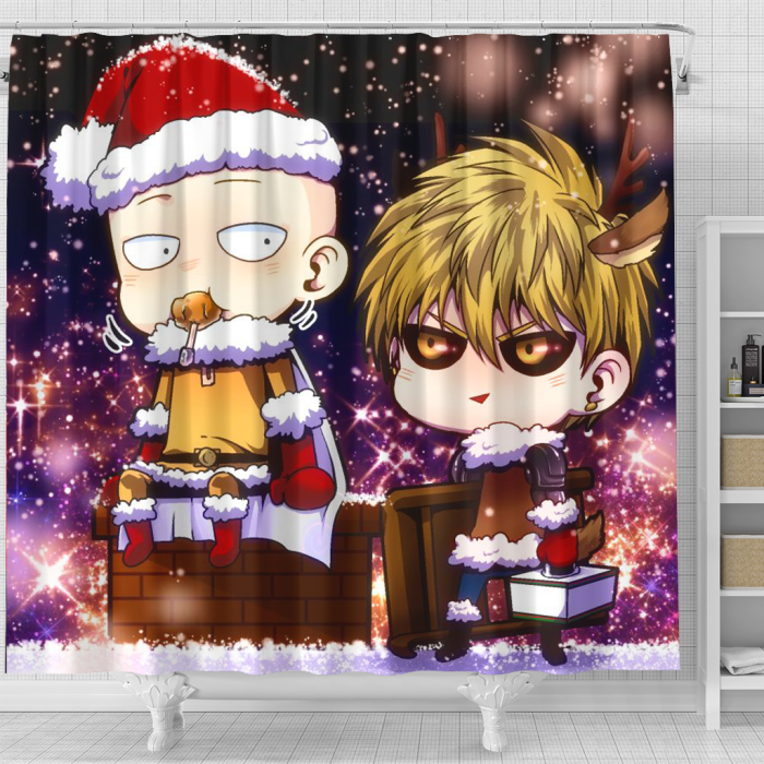 Oppai Look At Christmas Shower Curtain - Anime Shower Curtains