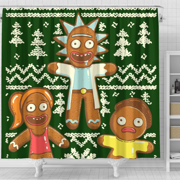 Rick And Monty Cookies Christmas Shower Curtain - Anime Shower Curtains