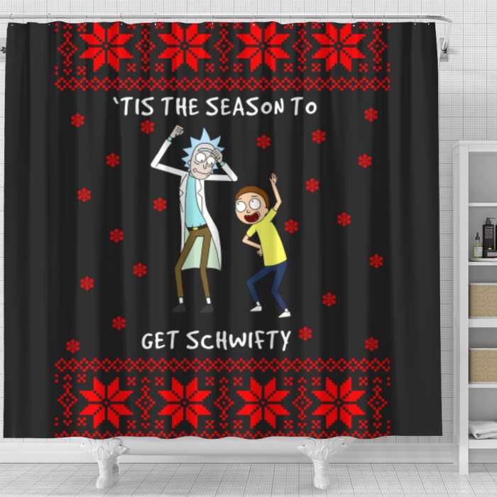 Rick And Monty Get Schwifty Christmas Shower Curtain 1 - Anime Shower Curtains