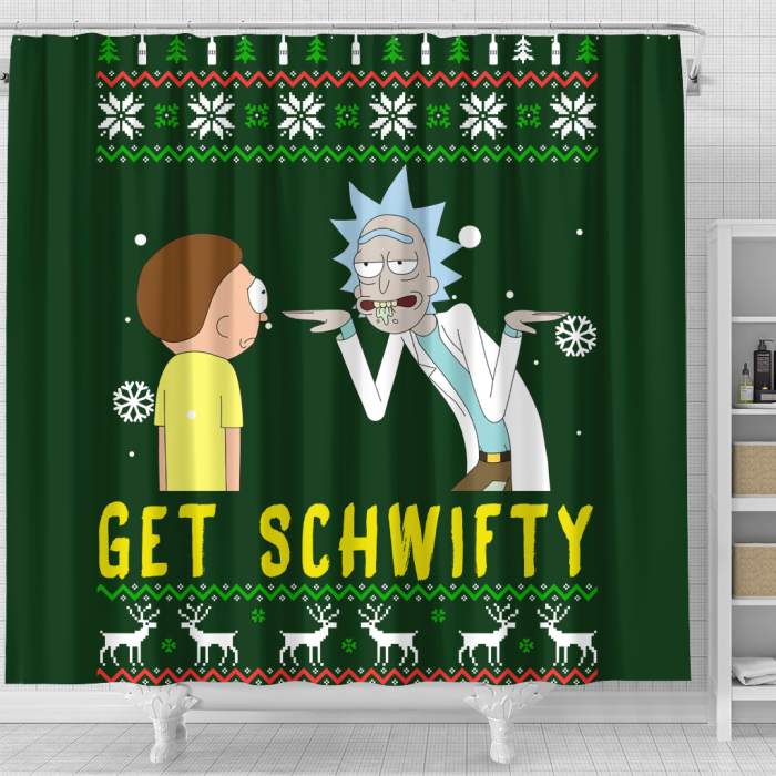 Rick And Monty Get Schwifty Christmas Shower Curtain 2 - Anime Shower Curtains